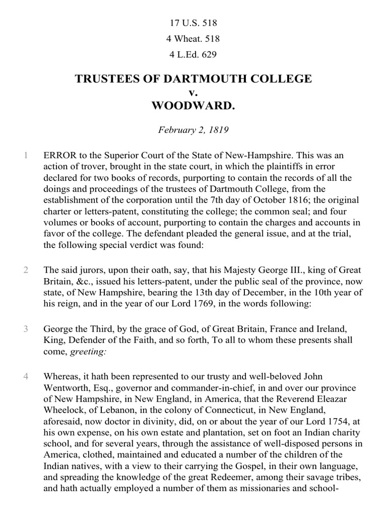 Dartmouth College v. Woodward: Landmark Case Explained